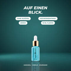 Auf einen Blick: ohne Alkohol, hochkonzentriert, unisex, 10-ml-Flakon – Karamell · Vanille · Gourmand