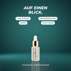 Auf einen Blick: ohne Alkohol, hochkonzentriert, unisex, 10-ml-Flakon – Zitrusfrische · Orientalische Basis